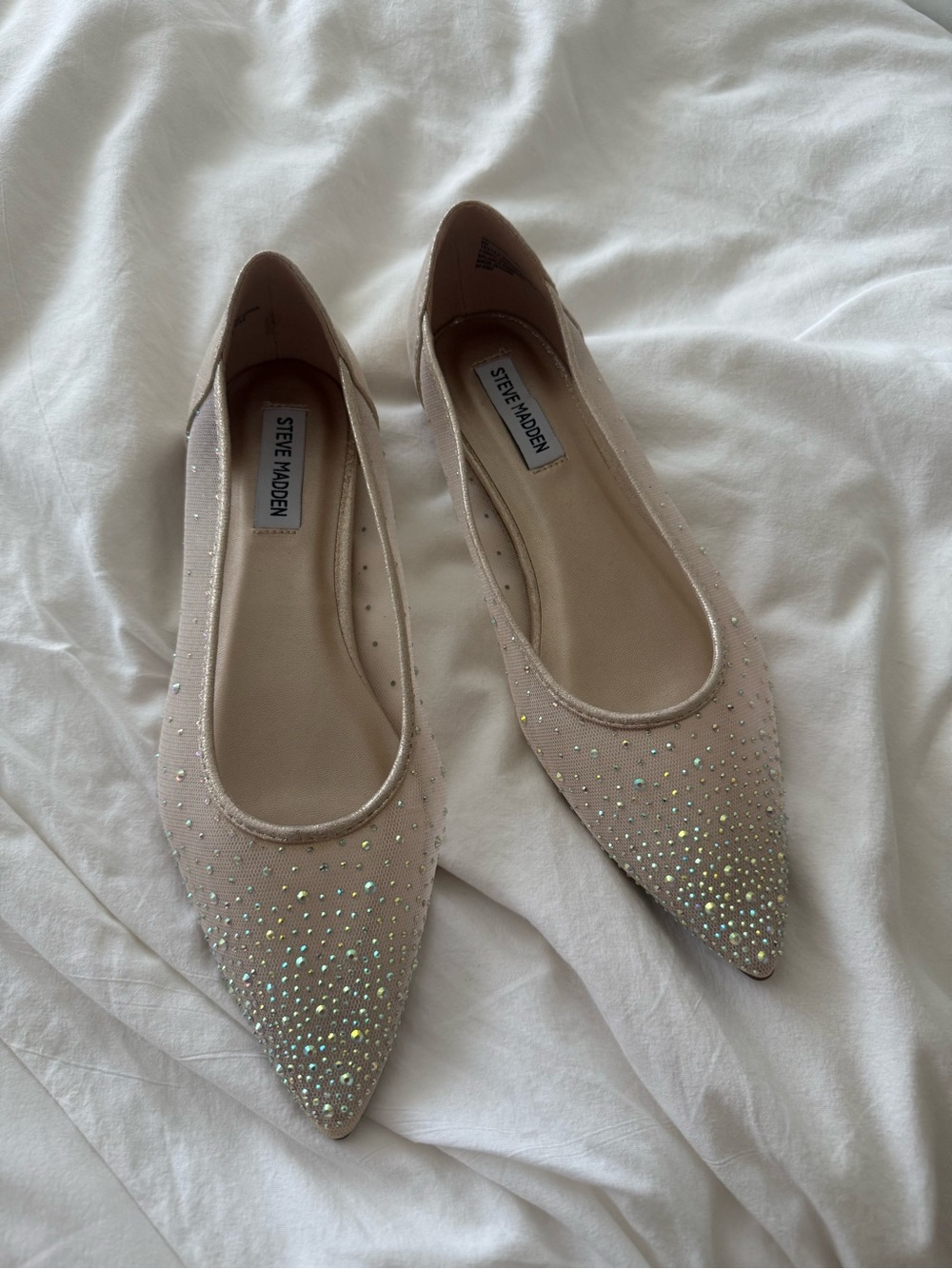 Steve Madden Blush Crystal-Studded Pointed Flats